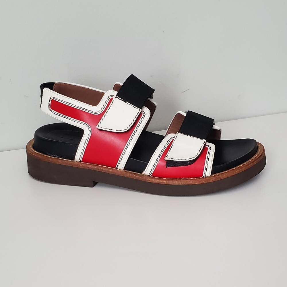 Marni Red White Black Leather Platform Sandals